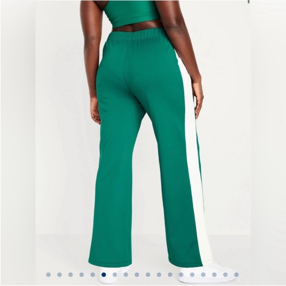 Green and White Women's Pants High Waisted Brushed PowerSoft NEW XS Track Retro - Picture 3 of 10